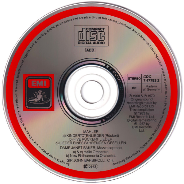 Gustav Mahler, Janet Baker / Hallé Orchestra / Sir John Barbirolli - Dame Janet Baker - Mahler :Lieder Eines Fahrenden Gesellen - Kindertotenlieder - Rückert Lieder (CD, Comp) (Near Mint (NM or M-)) - Image 3