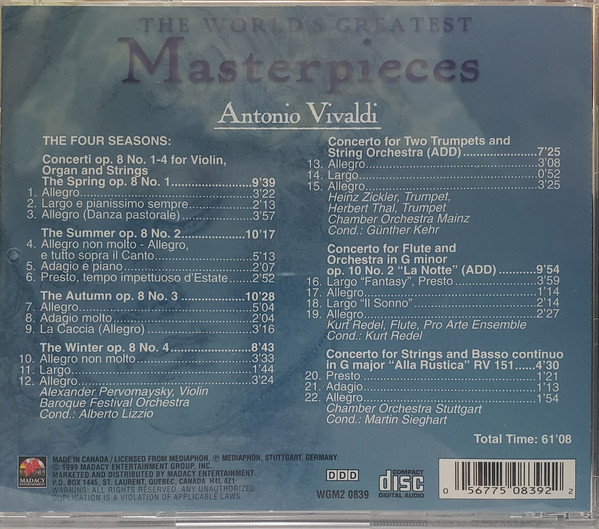 Antonio Vivaldi - The World's Greatest Masterpieces (CD) (Near Mint (NM or M-)) - Image 2