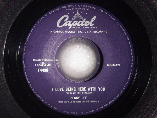 Peggy Lee - Bucket Of Tears / I Love Being Here With You (7", Single) (Near Mint (NM or M-)) - Image 2