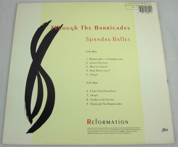 Spandau Ballet - Through The Barricades (LP, Album, Car) (Mint (M)) - Image 2