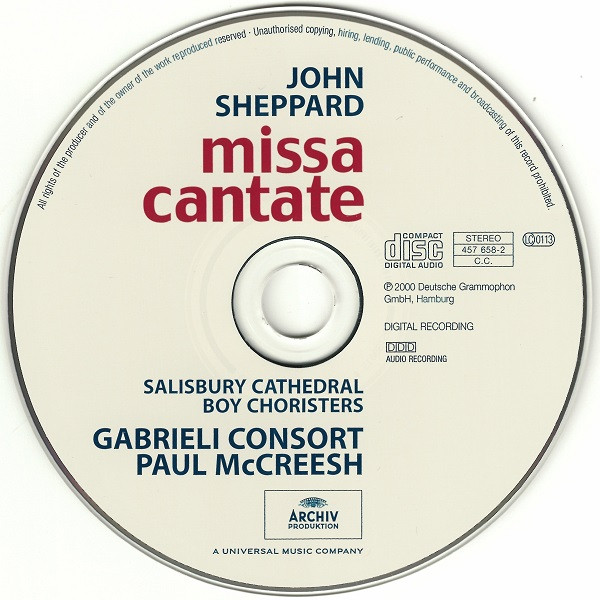 John Sheppard – Salisbury Cathedral Boys' Choir, Gabrieli Consort, Paul McCreesh - Missa Cantate (CD, Album) (Near Mint (NM or M-)) - Image 3