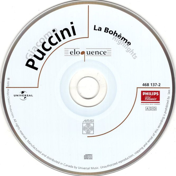 Giacomo Puccini / Katia Ricciarelli, José Carreras, Ingvar Wixell, Håkan Hagegård, Robert Lloyd (4), Ashley Putnam, William Elvin, Francis Egerton, Orchestra Of The Royal Opera House, Covent Garden, Chorus Of The Royal Opera House, Covent Garden, Sir Coli - La Bohème Highlights (CD, Album) (Near Mint (NM or M-)) - Image 3