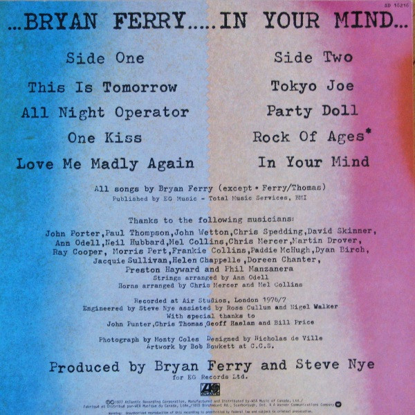 Bryan Ferry - In Your Mind (LP, Album) (Mint (M)) - Image 2