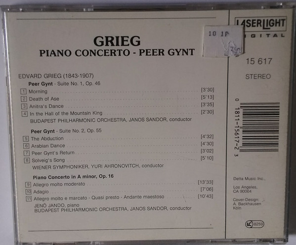 Edvard Grieg - The Budapest Philharmonic Orchestra, Wiener Symphoniker, Janos Sandor, Yuri Ahronovitch - Piano Concerto / Peer Gynt Suites 1 & 2 (CD, M/Print) (Near Mint (NM or M-)) - Image 3