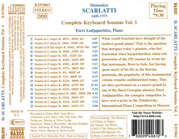 Domenico Scarlatti, Eteri Andjaparidze - Complete Keyboard Sonatas Vol. 1 (CD, Album, Son) (Near Mint (NM or M-)) - Image 2