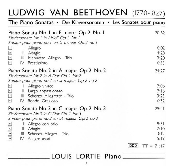 Ludwig van Beethoven, Louis Lortie - Piano Sonatas Op. 2 Nos 1, 2 & 3 (CD) (Near Mint (NM or M-)) - Image 3