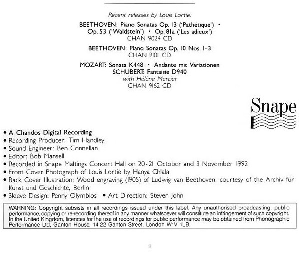 Ludwig van Beethoven, Louis Lortie - Piano Sonatas Op. 2 Nos 1, 2 & 3 (CD) (Near Mint (NM or M-)) - Image 4