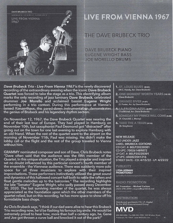 The Dave Brubeck Trio - Live From Vienna (CD, Album) (Near Mint (NM or M-)) - Image 4