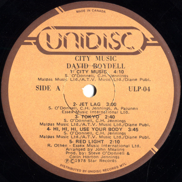 David Boydell - City Music (LP, Album) (Mint (M)) - Image 3
