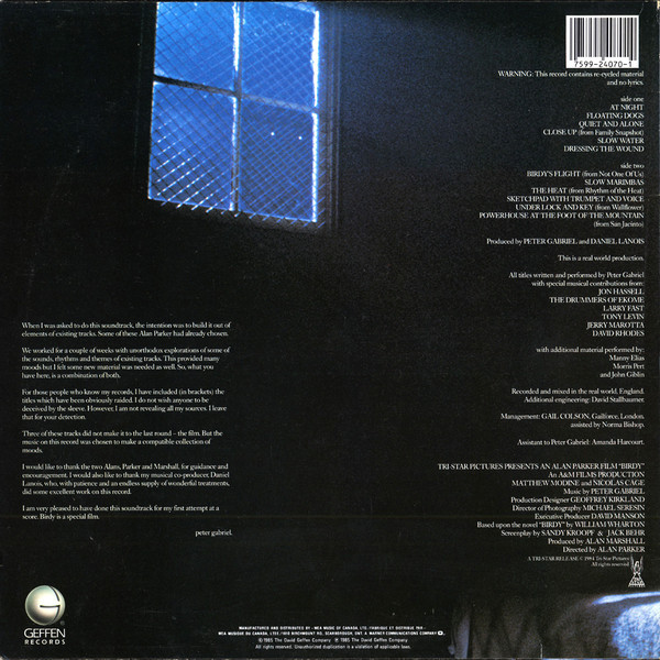 Peter Gabriel - Birdy (LP, Album, Whi) (Mint (M)) - Image 2