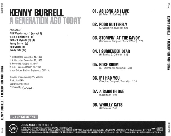 Kenny Burrell - A Generation Ago Today (CD, Album, RE, RM) (Mint (M)) - Image 2