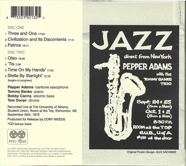 Pepper Adams With The Tommy Banks Trio - Live At Room At The Top (2xCD, Album) (Near Mint (NM or M-)) - Image 2