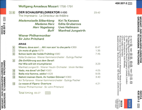 Wolfgang Amadeus Mozart, Wiener Philharmoniker, John Pritchard - Der Schauspieldirektor / Concert Arias (CD, Album) (Near Mint (NM or M-)) - Image 2