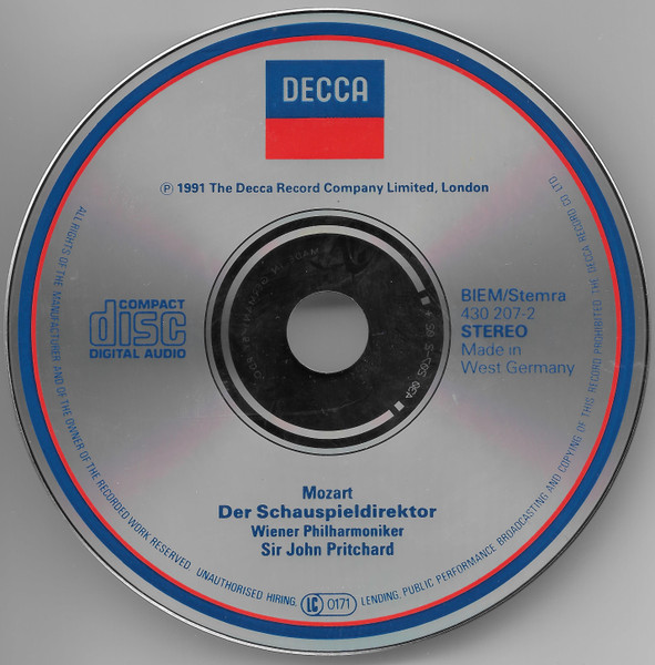 Wolfgang Amadeus Mozart, Wiener Philharmoniker, John Pritchard - Der Schauspieldirektor / Concert Arias (CD, Album) (Near Mint (NM or M-)) - Image 3