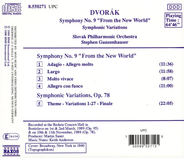 Antonín Dvořák, Slovak Philharmonic Orchestra, Stephen Gunzenhauser - Symphony No. 9 "From The New World" / Symphonic Variations (CD, Album) (Near Mint (NM or M-)) - Image 2