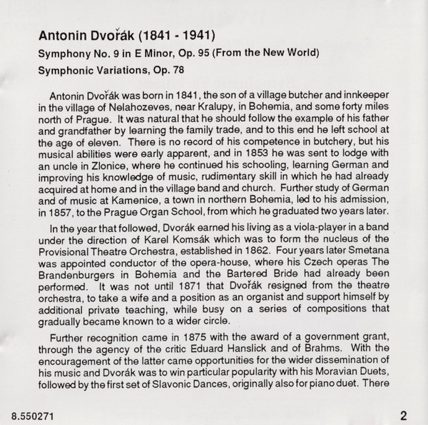 Antonín Dvořák, Slovak Philharmonic Orchestra, Stephen Gunzenhauser - Symphony No. 9 "From The New World" / Symphonic Variations (CD, Album) (Near Mint (NM or M-)) - Image 3