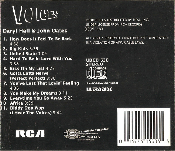 Daryl Hall & John Oates - Voices (CD, Album, RE, RM, 24k) (Near Mint (NM or M-)) - Image 2
