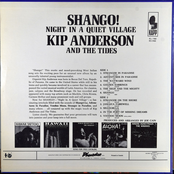 Kip Anderson And The Tides - Shango! Night In A Quiet Village (LP, Mono) (Mint (M)) - Image 2