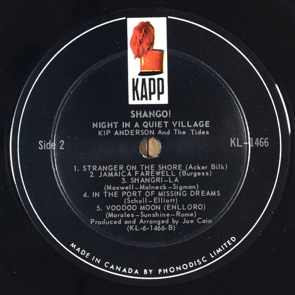 Kip Anderson And The Tides - Shango! Night In A Quiet Village (LP, Mono) (Mint (M)) - Image 4