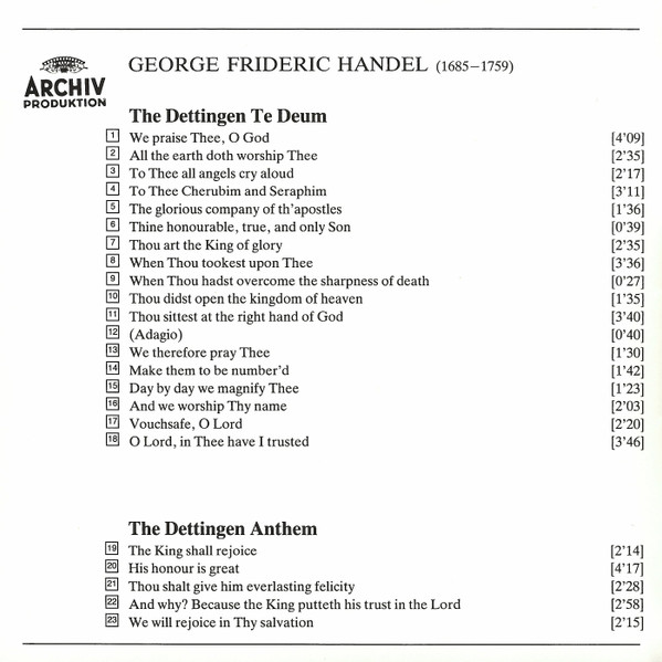 Georg Friedrich Händel – The Choir Of Westminster Abbey, The English Concert, Trevor Pinnock, Simon Preston - Dettingen Te Deum / Dettingen Anthem (CD, Album, RP, PDO) (Near Mint (NM or M-)) - Image 5