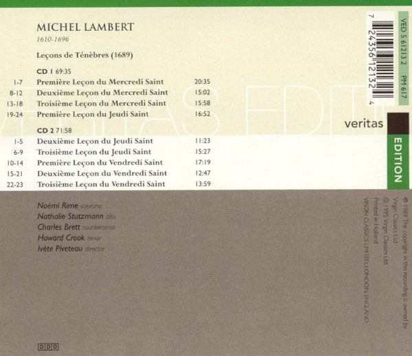 Michel Lambert (3) - Noémi Rime, Nathalie Stutzmann, Charles Brett, Howard Crook, Ivète Piveteau - Leçons De Ténèbres (2xCD, Album, RE) (Mint (M)) - Image 2
