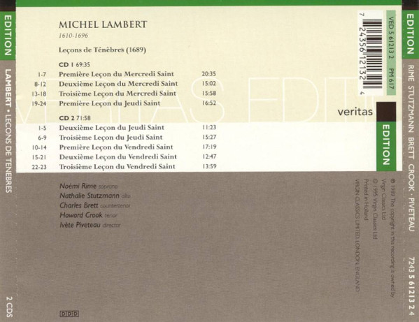 Michel Lambert (3) - Noémi Rime, Nathalie Stutzmann, Charles Brett, Howard Crook, Ivète Piveteau - Leçons De Ténèbres (2xCD, Album, RE) (Mint (M)) - Image 3