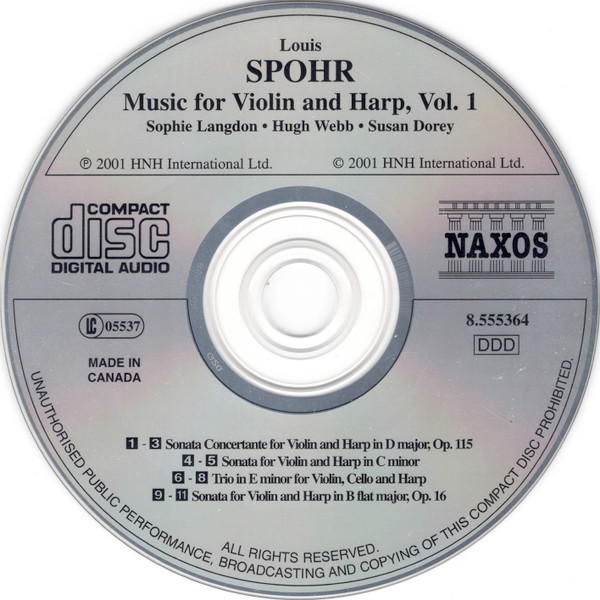 Louis Spohr, Sophie Langdon, Hugh Webb - Music For Violin And Harp Vol. 1 (CD, Album) (Near Mint (NM or M-)) - Image 3