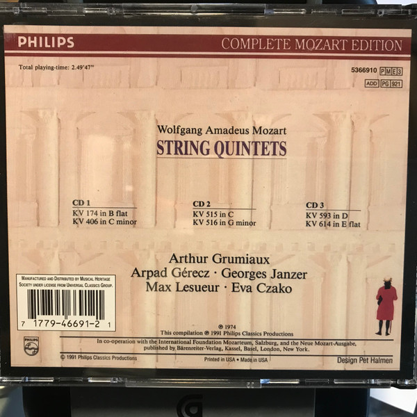 Wolfgang Amadeus Mozart - String Quintets (3xCD, Comp, Club, RE) (Near Mint (NM or M-)) - Image 2