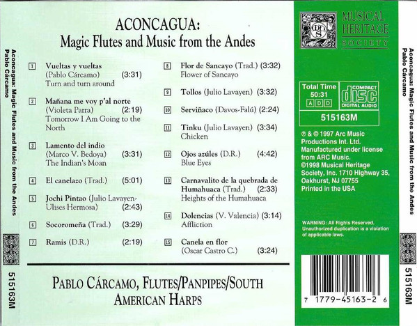 Pablo Cárcamo - Aconcagua: Magic Flutes And Music From The Andes (CD, Comp) (Near Mint (NM or M-)) - Image 2