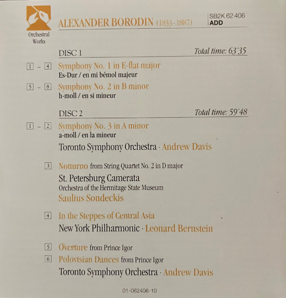 Alexander Borodin - Andrew Davis, Saulius Sondeckis, Leonard Bernstein - Symphonies Nos. 1,2, & 3 / In The Steppes Of Central Asia / Overture & Polovtsian Dances (from Prince Igor) (CDr, Comp, RE) (Near Mint (NM or M-)) - Image 4