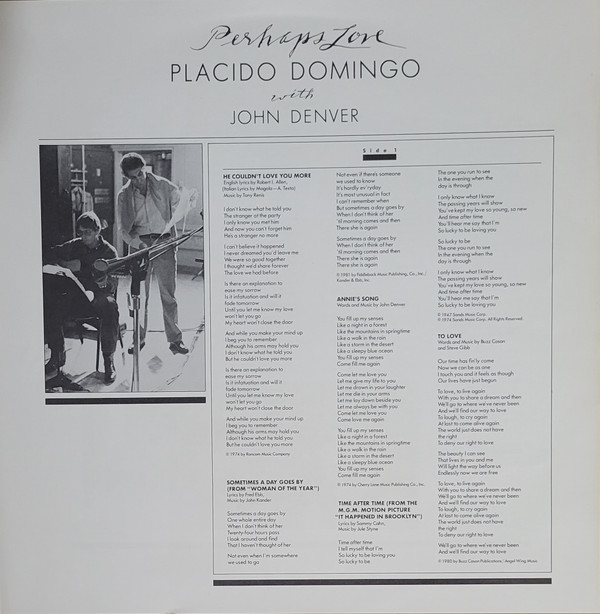 Placido Domingo With John Denver - Perhaps Love (LP, Album, Car) (Mint (M)) - Image 5