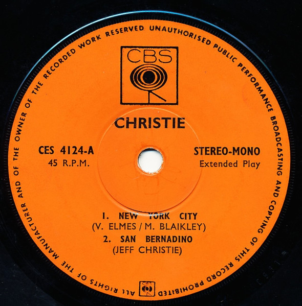 Christie - Christie Featuring San Bernadino and Yellow River (7", EP) (Near Mint (NM or M-)) - Image 3