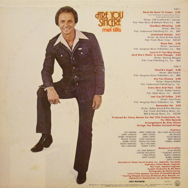 Mel Tillis - Are You Sincere (LP, Album, Pin) (Mint (M)) - Image 2