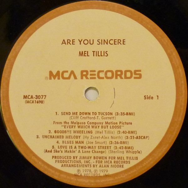 Mel Tillis - Are You Sincere (LP, Album, Pin) (Mint (M)) - Image 3