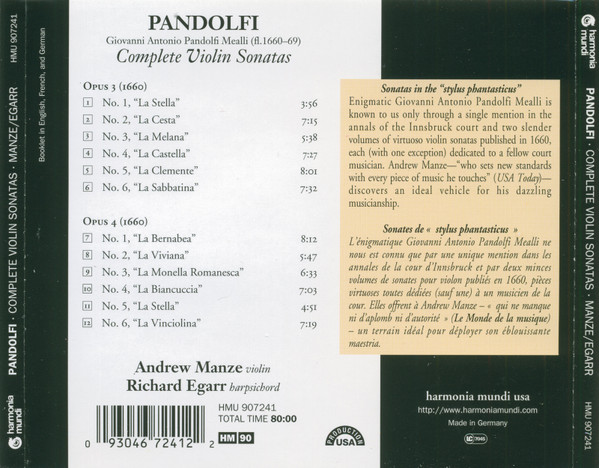 Giovanni Antonio Pandolfi Mealli - Andrew Manze, Richard Egarr - Complete Violin Sonatas (CD, Album) (Near Mint (NM or M-)) - Image 4
