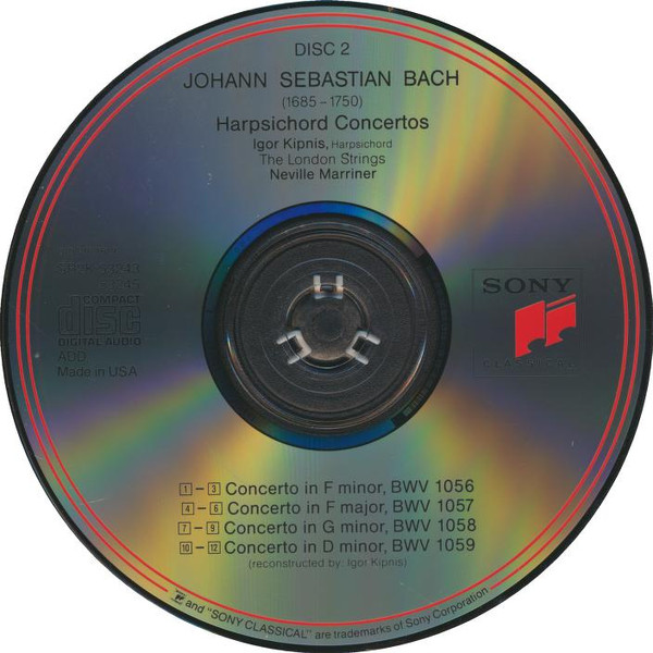 Johann Sebastian Bach, Igor Kipnis, London String Players, Sir Neville Marriner - Harpsichord Concertos = Cembalokonzerte = Concertos Pour Clavecin (2xCD, RE) (Mint (M)) - Image 4