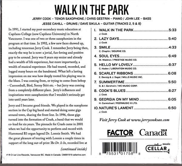 Jerry Cook Quartet + - Walk In The Park (CD, Album) (Mint (M)) - Image 2