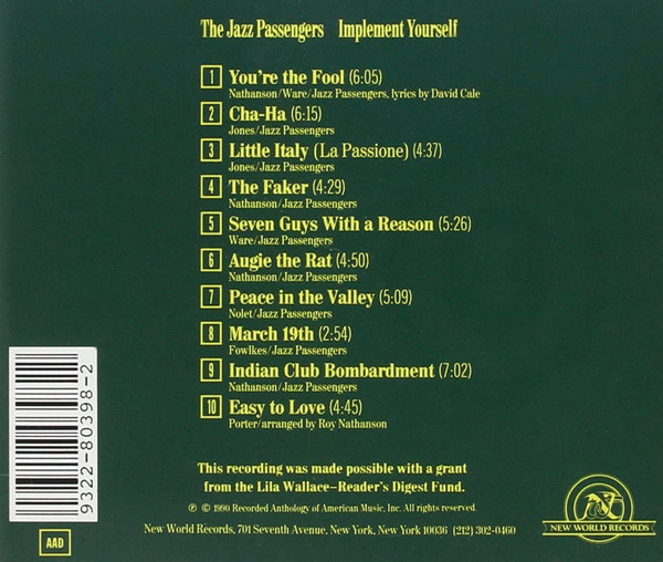 The Jazz Passengers - Implement Yourself (CD, Album) (Near Mint (NM or M-)) - Image 2