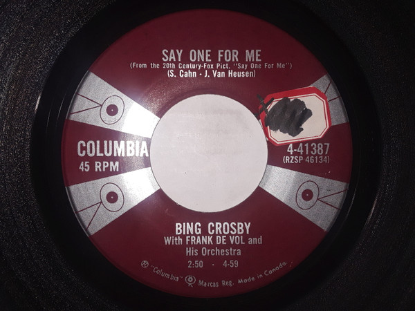 Bing Crosby - I Couldn't Care Less / Say One For Me (7") (Very Good Plus (VG+)) - Image 2