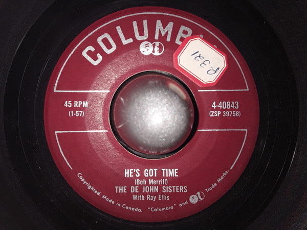 De John Sisters With Ray Ellis - Don't Promise Me (The Can Can Song) / He's Got Time (7", Single) (Very Good (VG)) - Image 2