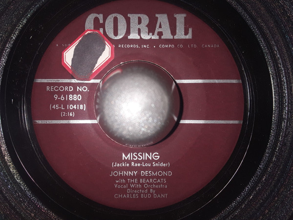 Johnny Desmond With The Bearcats - Missing / Be Patient With Me (7", Single) (Very Good Plus (VG+))