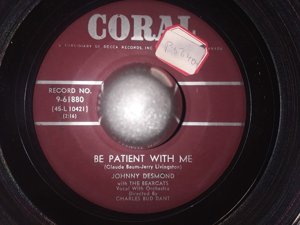 Johnny Desmond With The Bearcats - Missing / Be Patient With Me (7", Single) (Very Good Plus (VG+)) - Image 2