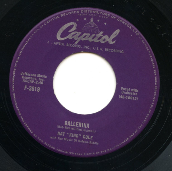 Nat King Cole - You Are My First Love / Ballerina (7", Single) (Very Good (VG)) - Image 2