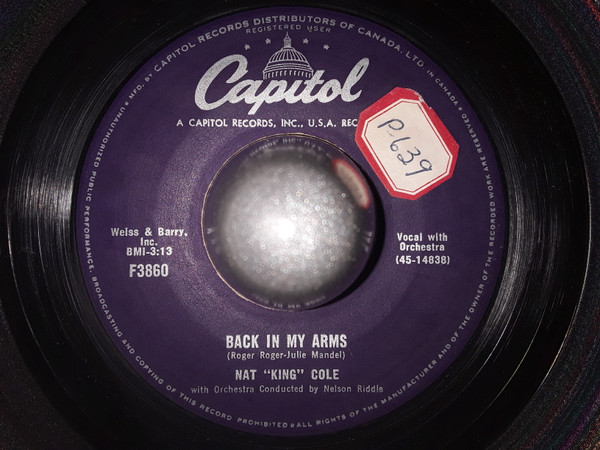 Nat King Cole - Angel Smile / Back In My Arms (7") (Very Good (VG)) - Image 2