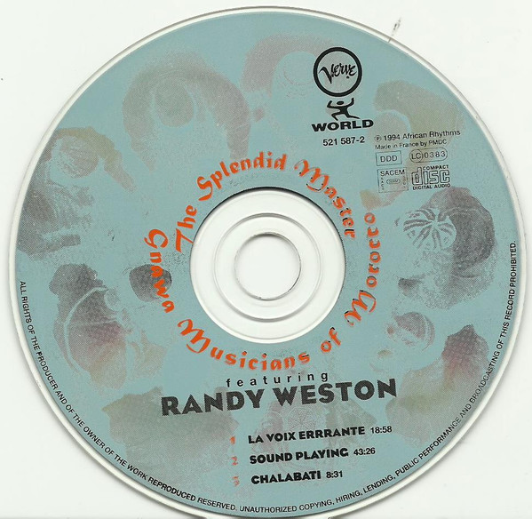 The Splendid Master Gnawa Musicians Of Morocco Featuring Randy Weston - The Splendid Master Gnawa Musicians Of Morocco (CD, Album) (Near Mint (NM or M-)) - Image 2