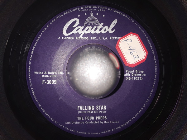 The Four Preps - Where Wuz You / Falling Star (7", Single, Los) (Very Good (VG)) - Image 2