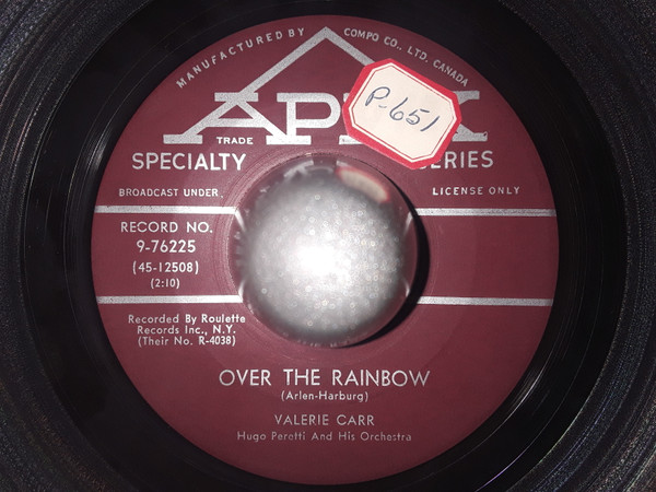 Valerie Carr - Over The Rainbow / You're The Greatest (7", Single) (Very Good (VG)) - Image 2