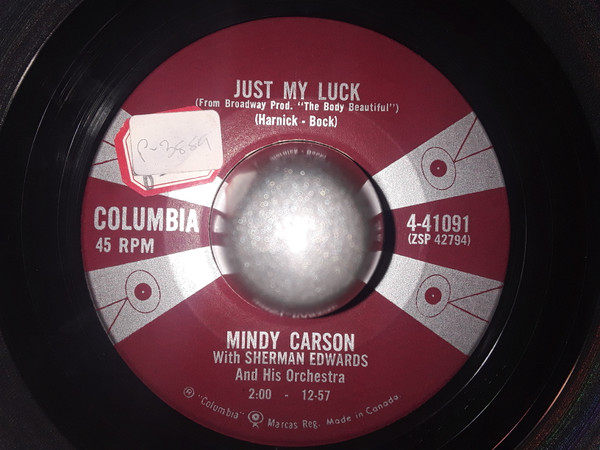 Mindy Carson With Sherman Edwards And His Orchestra - Hidden In My Heart / Just My Luck (7", Single) (Very Good (VG)) - Image 2