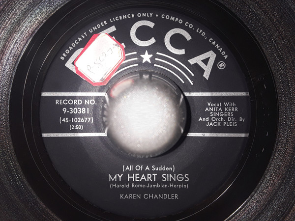 Karen Chandler - (Don't Stop, Don't Stop) Tell Me More / (All Of A Sudden) My Heart Sings (7", Single) (Very Good Plus (VG+)) - Image 2