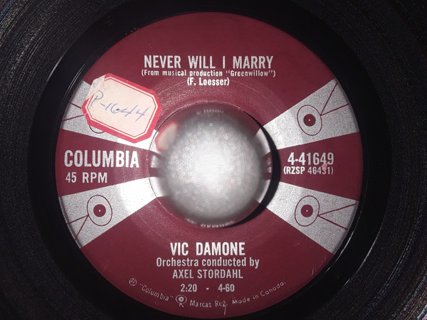 Vic Damone - Never Will I Marry / Christine (7") (Very Good (VG))